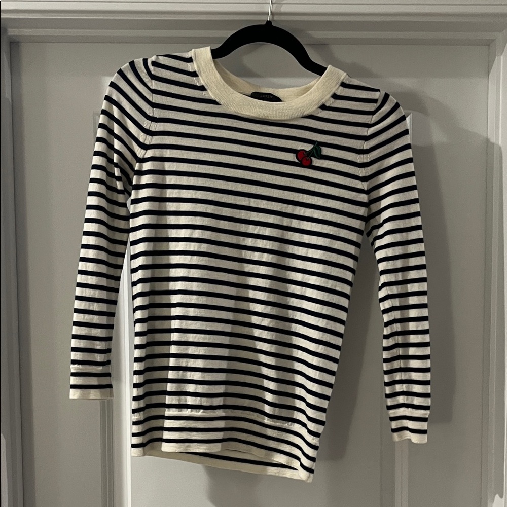 J Crew Striped Long Sleeve Sweater with Cherry Patch